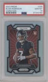 Bijan Robinson from the 2023 Panini Prizm set featuring a Silver Prizm parallel graded by PSA and given an overall grade of 10.