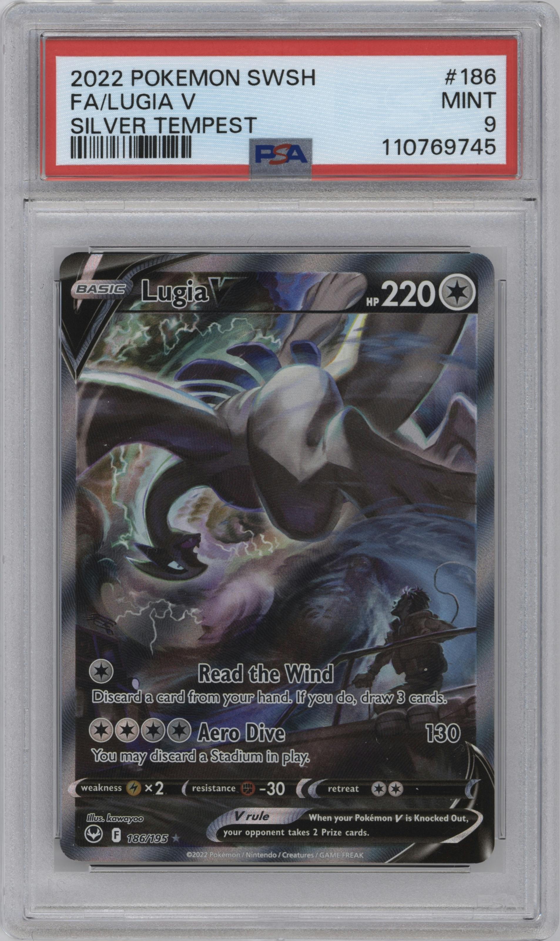Lugia V from the 2022 Pokemon SWSH set graded by PSA and given an overall grade of 9.