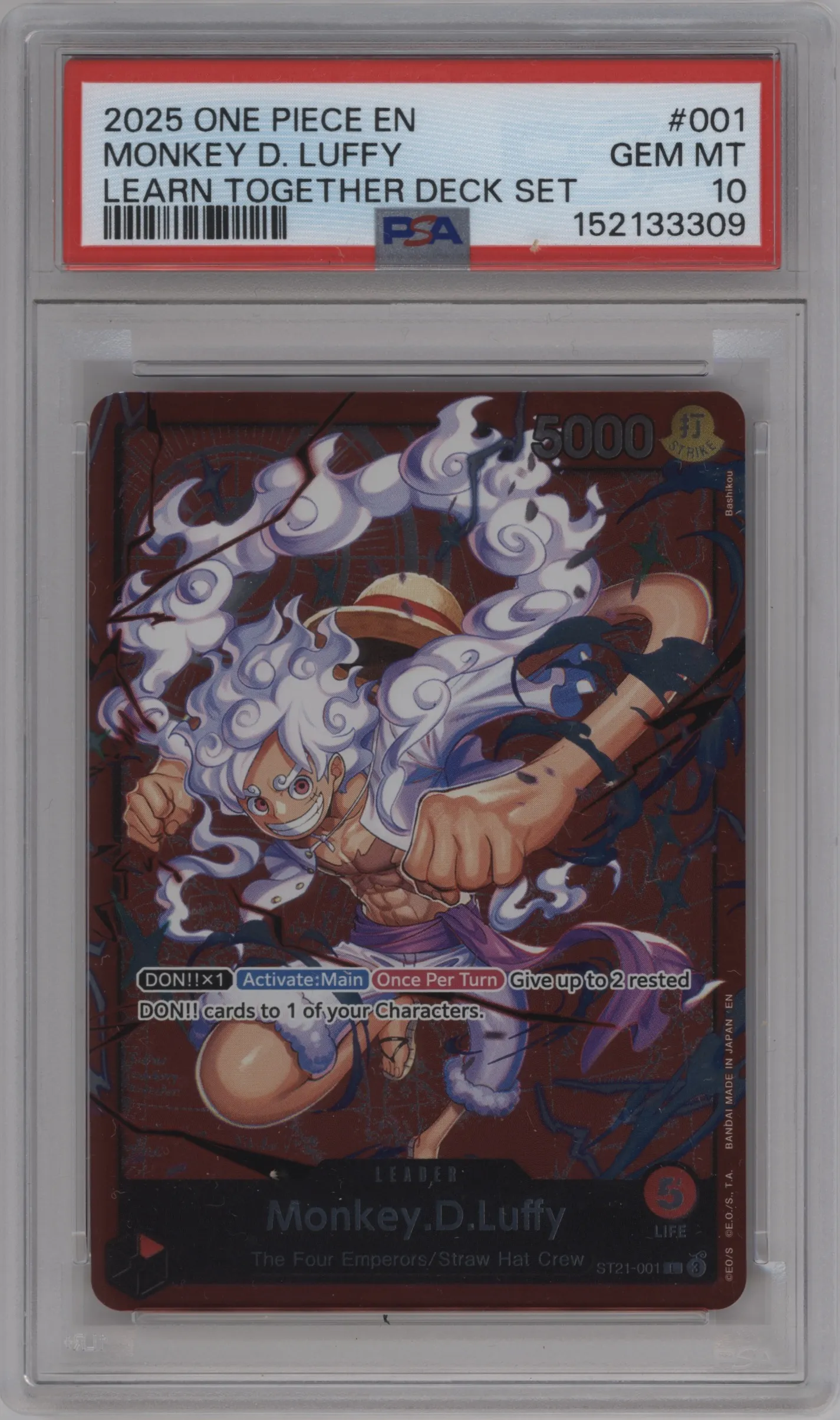 2025 One Piece Monkey.D.Luffy Learn Together Deck L #ST21-001 L PSA 10