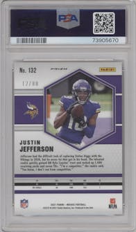Justin Jefferson from the 2021 Panini Mosaic set featuring a Choice Fusion Red & Yellow parallel graded by PSA and given an overall grade of 10.