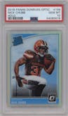 Nick Chubb from the 2018 Panini Donruss Optic set featuring a Holo parallel graded by PSA and given an overall grade of 10.