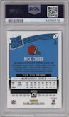 Nick Chubb from the 2018 Panini Donruss Optic set featuring a Holo parallel graded by PSA and given an overall grade of 10.