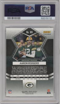 Aaron Rodgers from the 2022 Panini Mosaic set featuring a Gold Sparkle parallel graded by PSA and given an overall grade of 10.