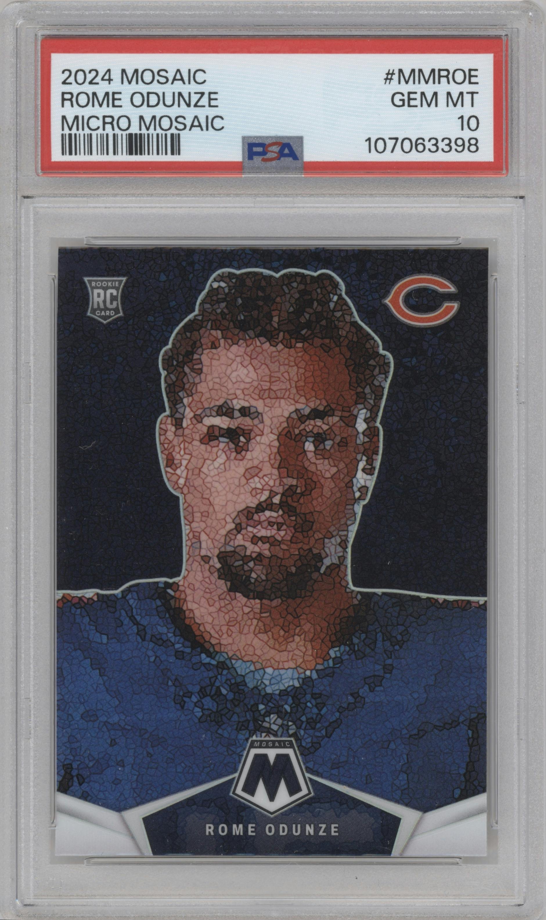 Rome Odunze	 from the 2024 Panini Mosaic set graded by PSA and given an overall grade of 10.