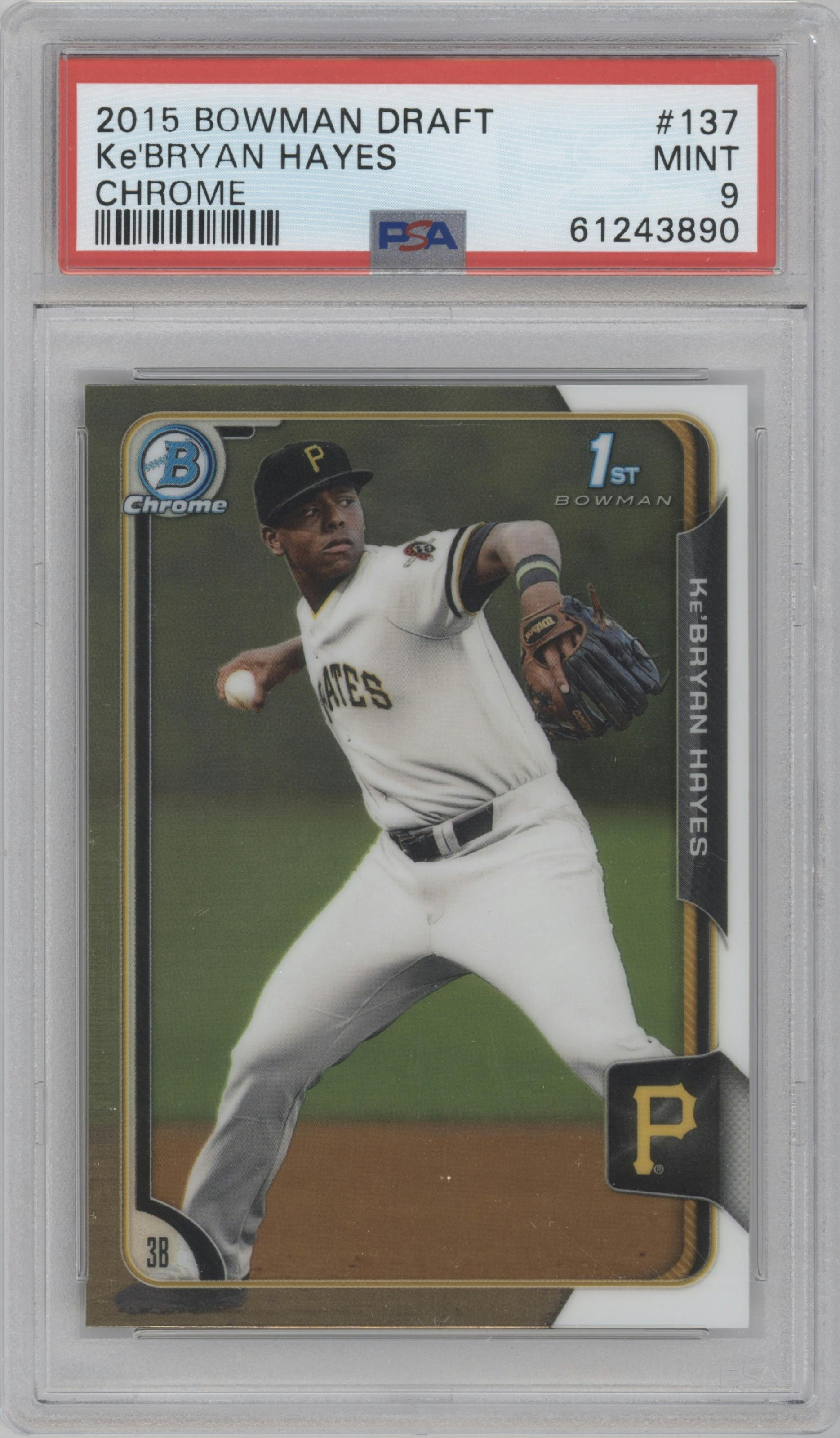 Ke'Bryan Hayes from the 2015 Bowman Draft set graded by PSA and given an overall grade of 9.