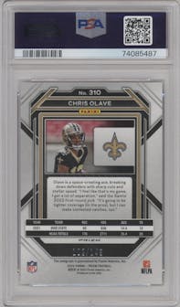 Chris Olave from the 2022 Panini Prizm set featuring a Red Wave parallel graded by PSA and given an overall grade of 10.