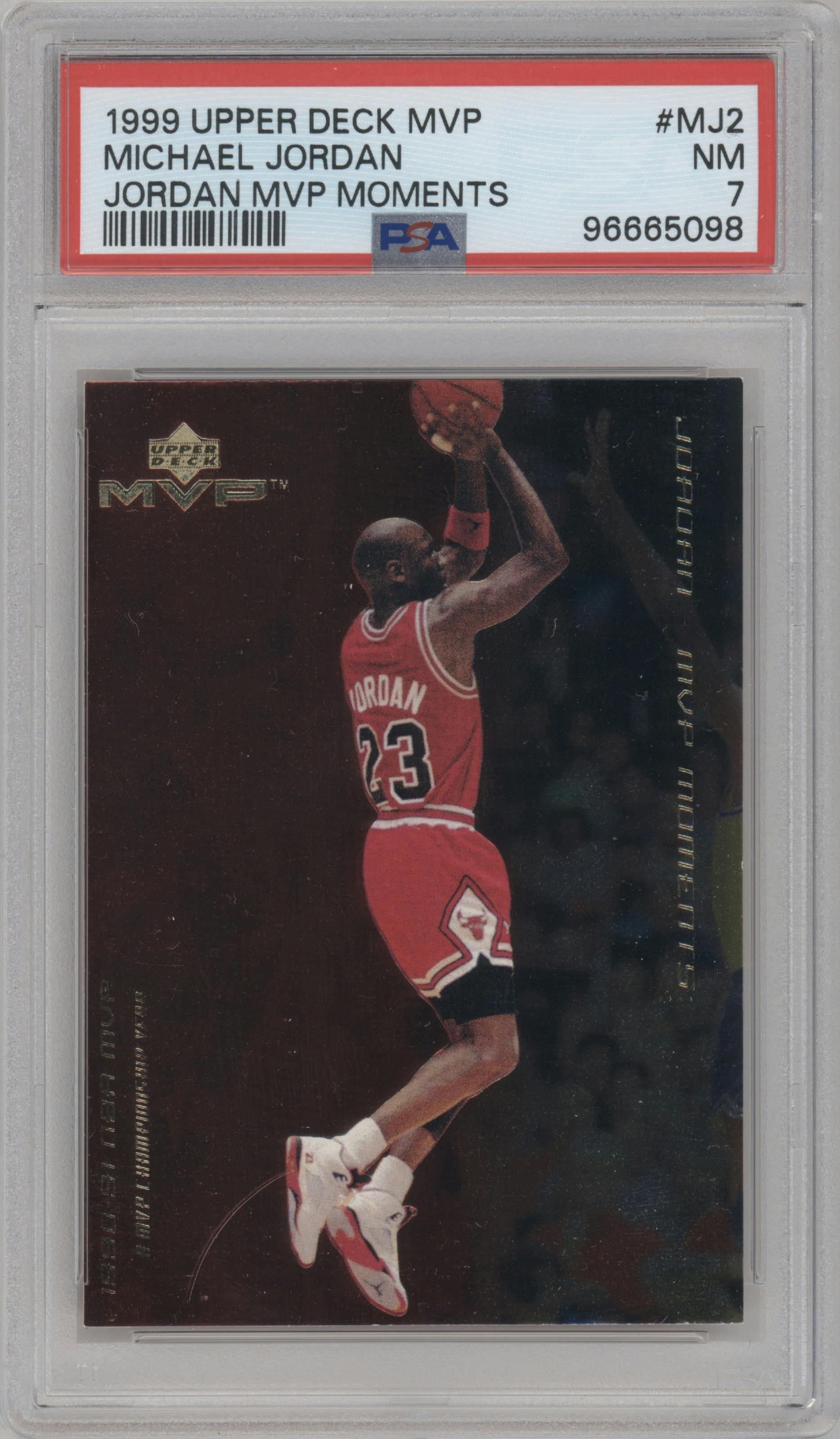 Michael Jordan from the 1999-00 Upper Deck MVP set graded by PSA and given an overall grade of 7.