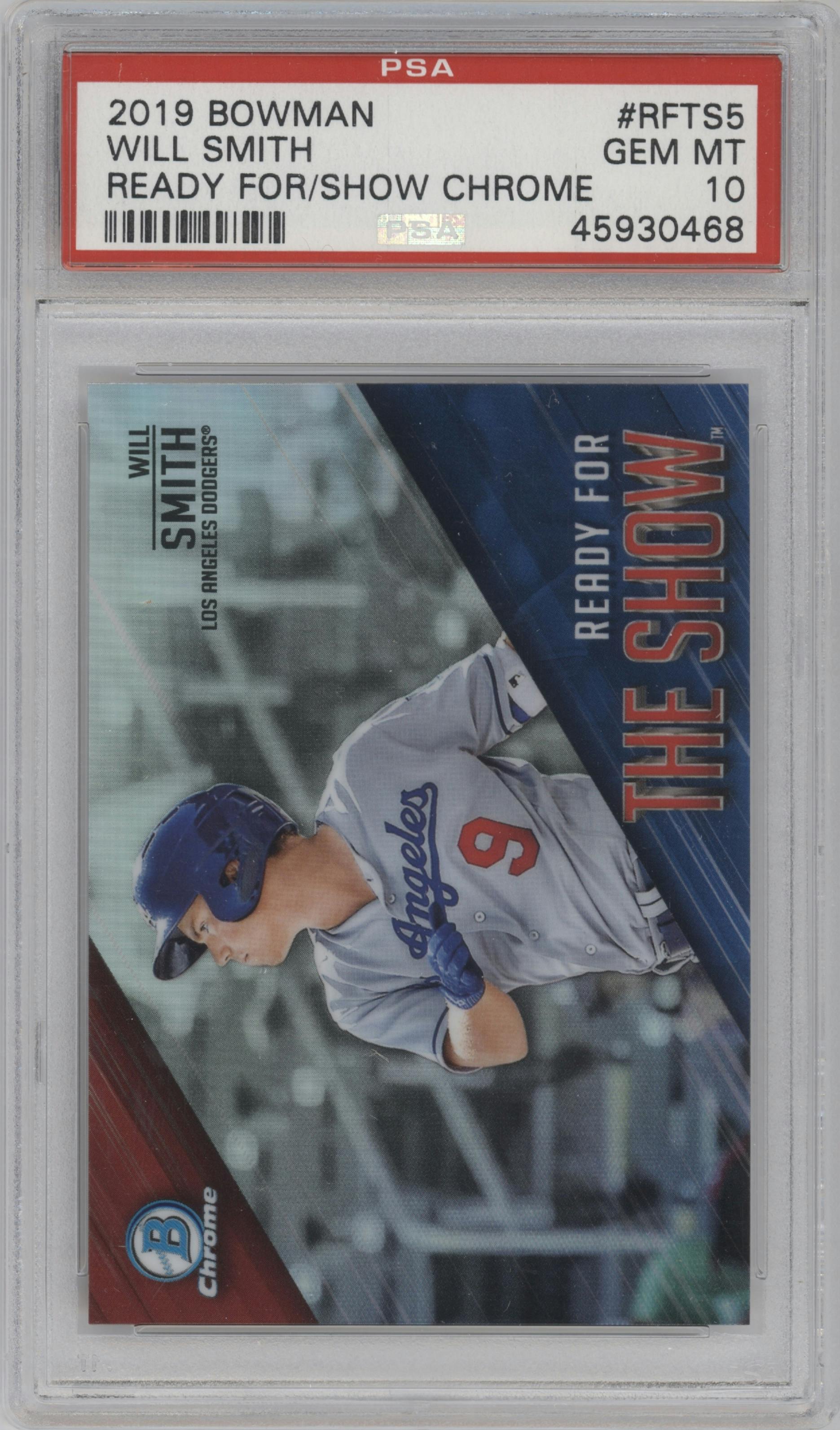 Will Smith from the 2019 Bowman  set graded by PSA and given an overall grade of 10.