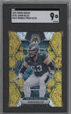 Jason Kelce from the 2023 Panini Mosaic set featuring a Gold Sparkle parallel graded by SGC and given an overall grade of 9.