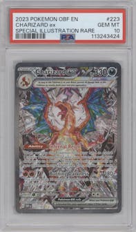 Charizard ex from the 2023 Pokemon SV set graded by PSA and given an overall grade of 10.