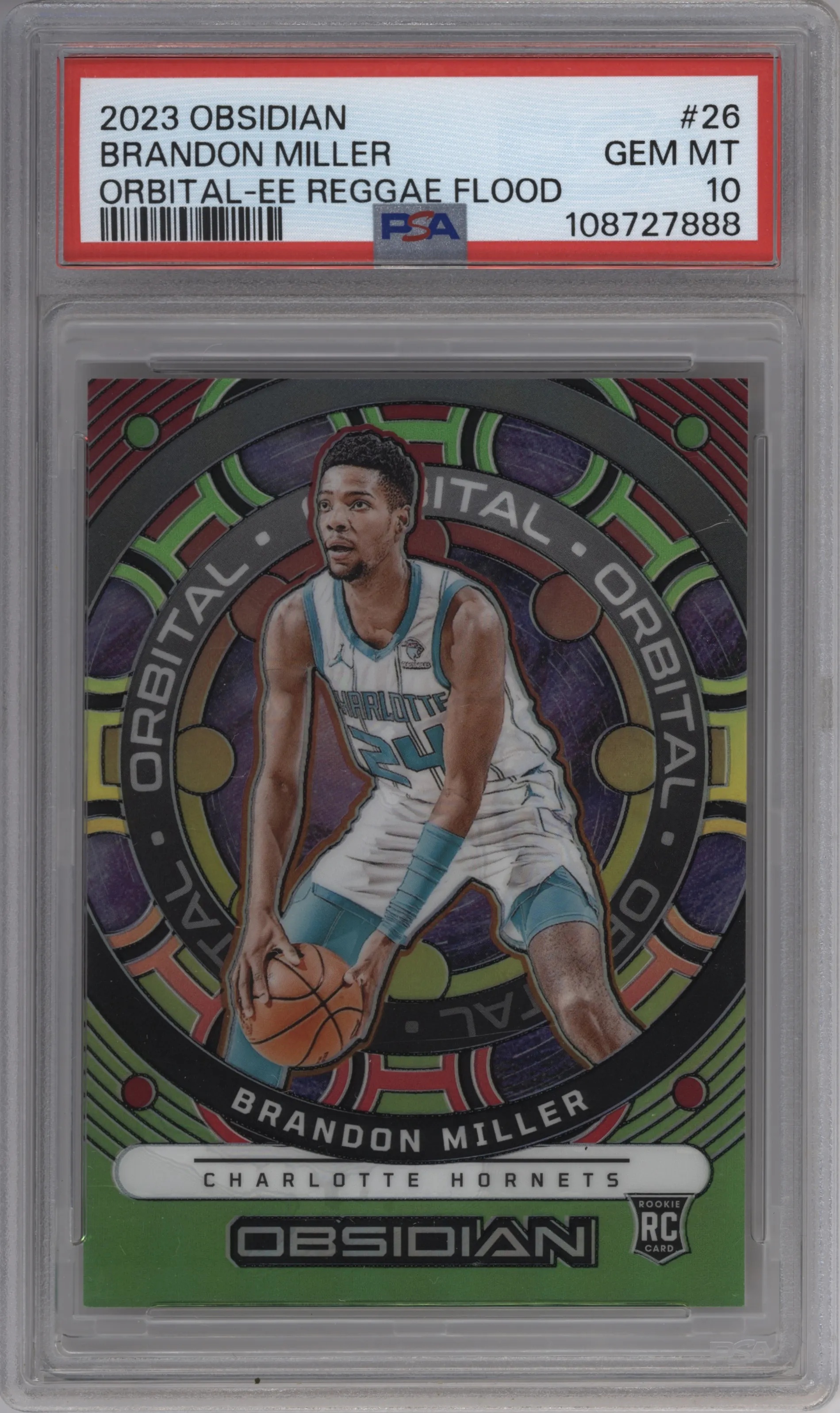 2023 Panini Obsidian Orbital Brandon Miller Electric Etch Reggae Flood #26 PSA 10
