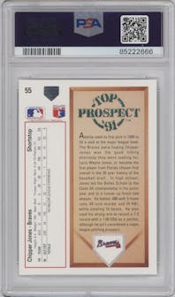 Chipper Jones from the 1991 Upper Deck set graded by PSA and given an overall grade of 8.