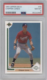 Chipper Jones from the 1991 Upper Deck set graded by PSA and given an overall grade of 8.