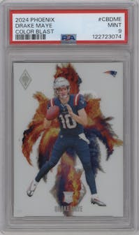 Drake Maye from the 2024 Panini Phoenix set graded by PSA and given an overall grade of 9.