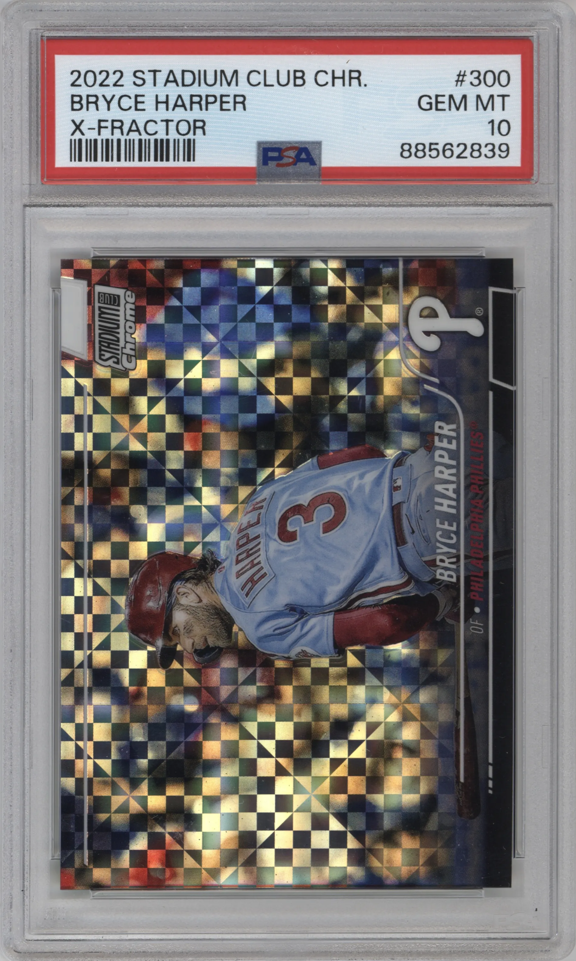 2022 Stadium Club Chrome Bryce Harper X-Fractor PSA 10