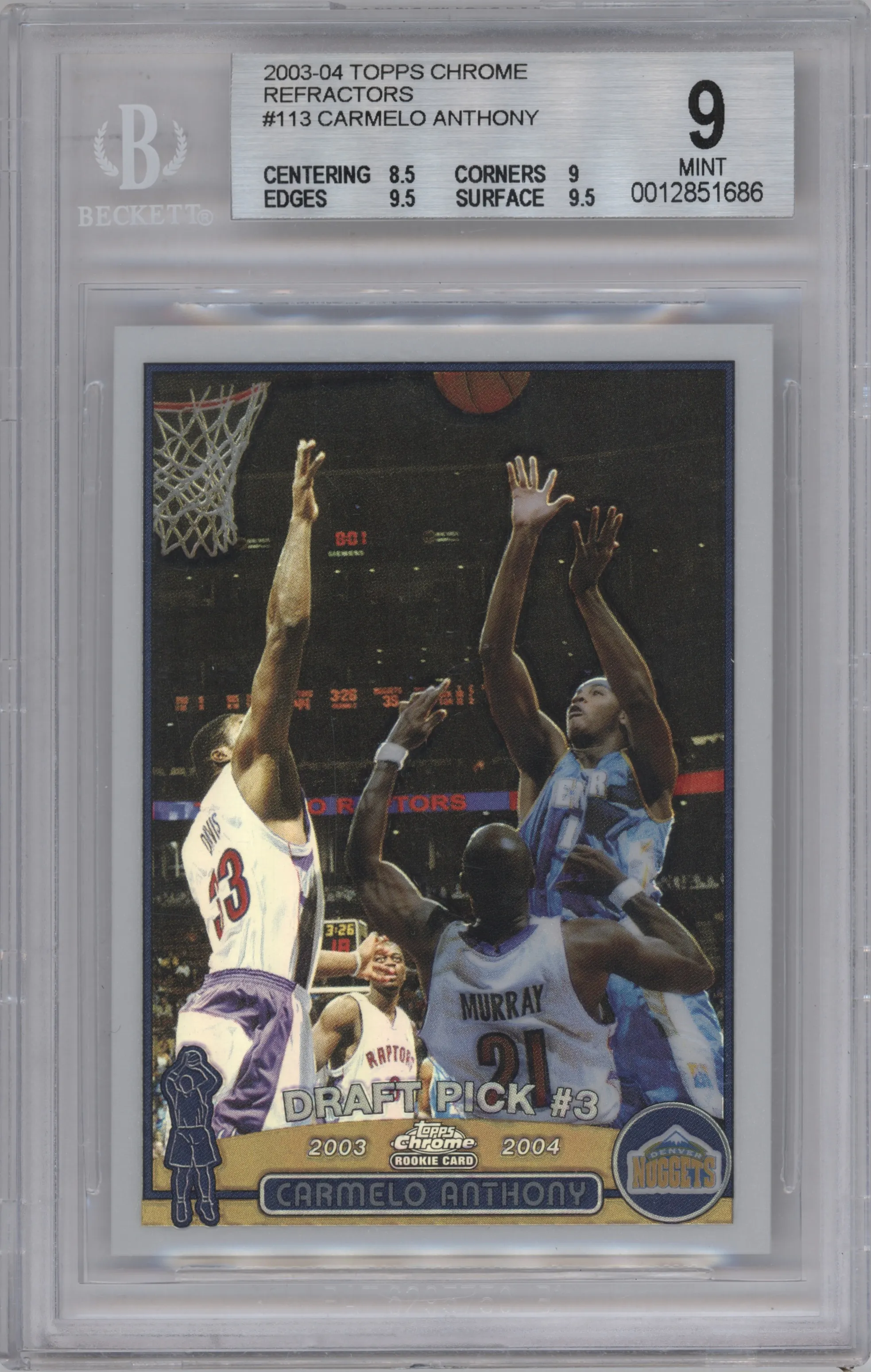 2003 Topps Chrome Carmelo Anthony Refractor #113 BGS 9