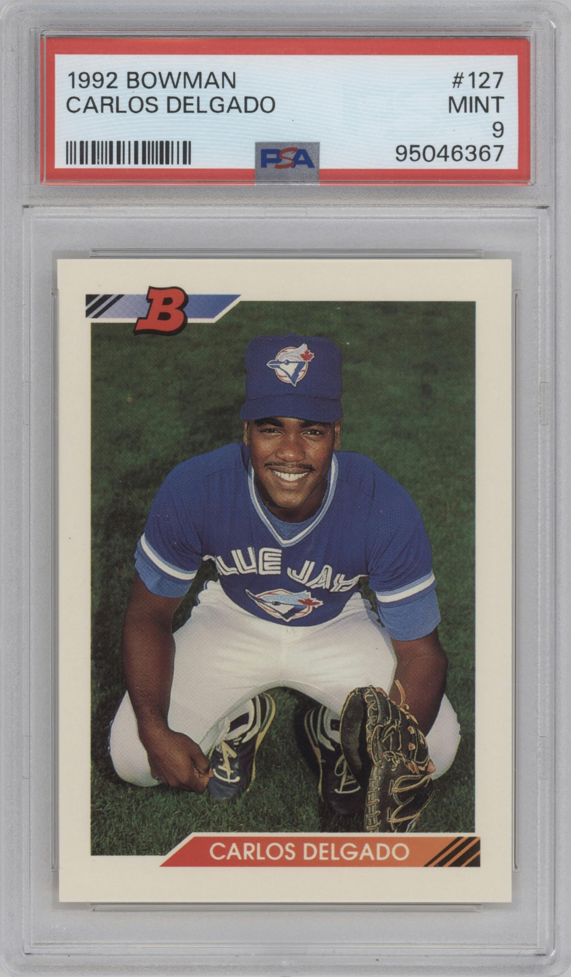 Carlos Delgado from the 1992 Bowman set graded by PSA and given an overall grade of 9.