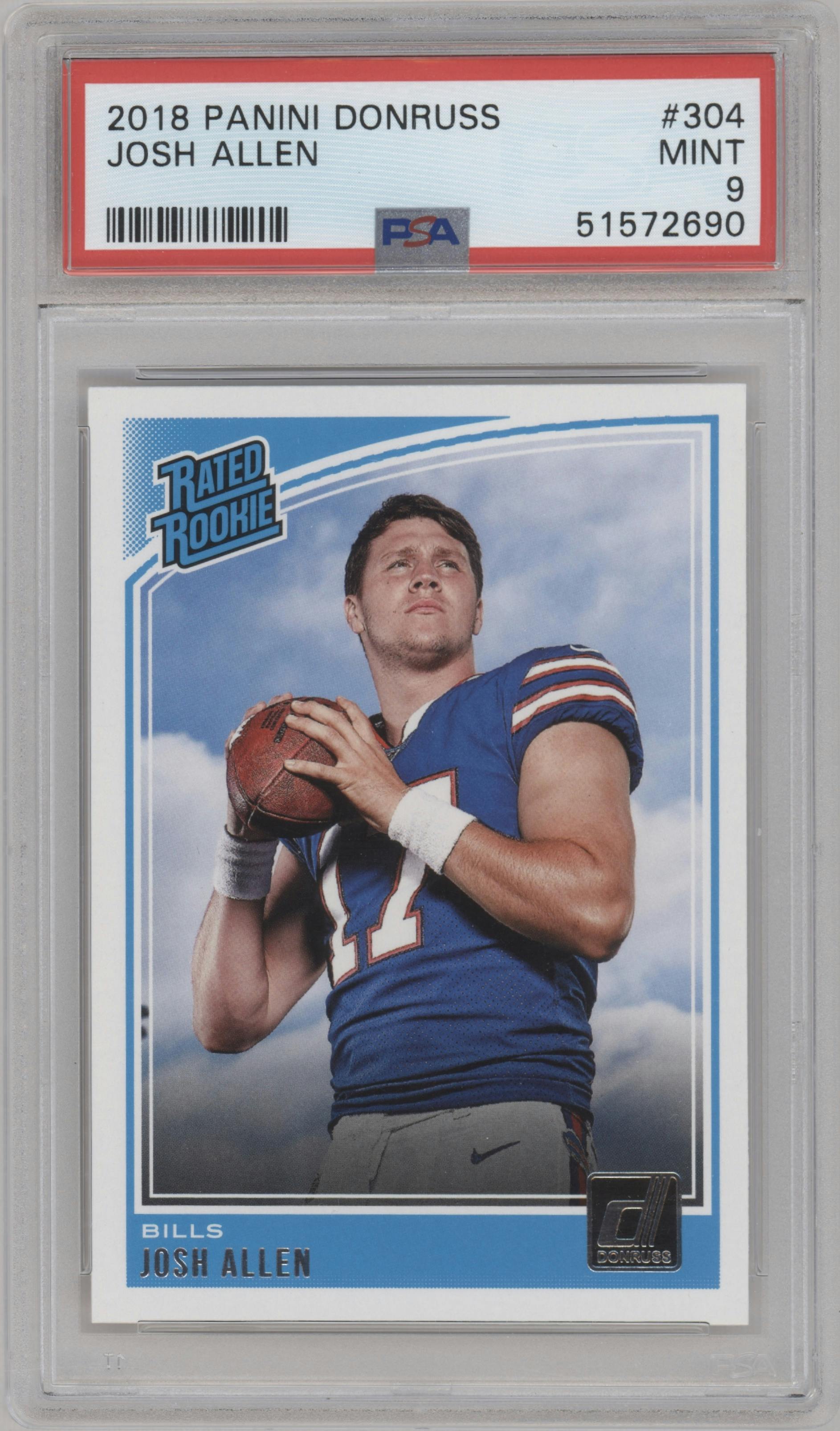 Josh Allen from the 2018 Panini Donruss set graded by PSA and given an overall grade of 9.