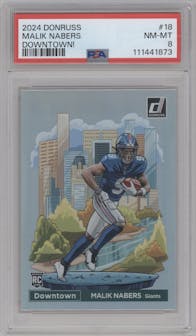 Malik Nabers  from the 2024 Donruss set graded by PSA and given an overall grade of 8.