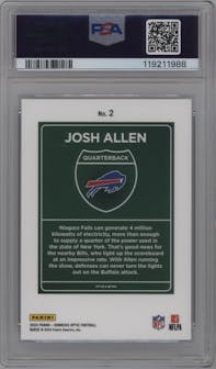 Josh Allen from the 2024 Donruss Optic set graded by PSA and given an overall grade of 9.