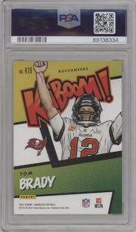 Tom Brady from the 2021 Panini Absolute set graded by PSA and given an overall grade of 9.