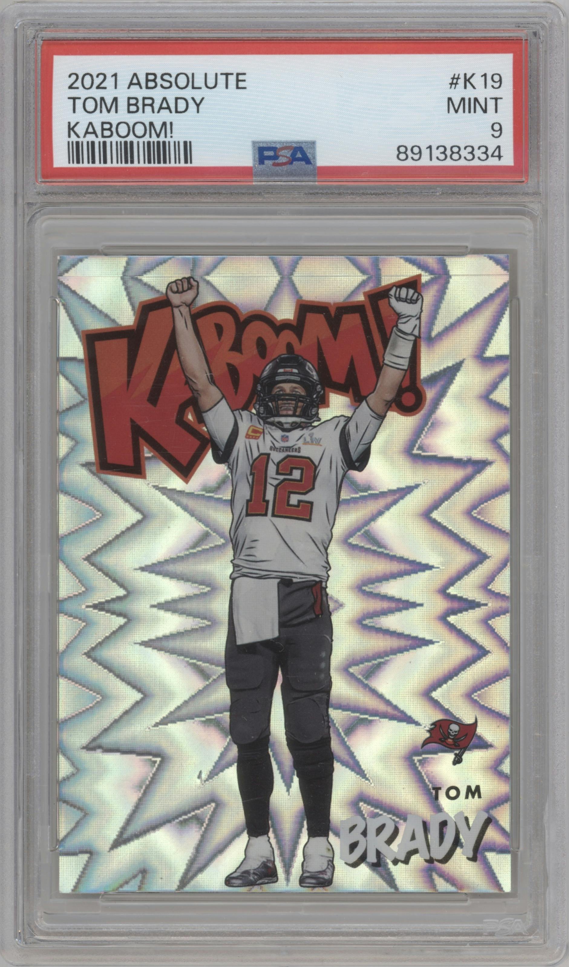 Tom Brady from the 2021 Panini Absolute set graded by PSA and given an overall grade of 9.
