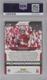 Tom Brady from the 2020 Panini Prizm set featuring a Black & White Checker parallel graded by PSA and given an overall grade of 8.