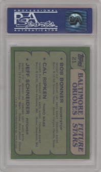 Bob Bonner/Cal Ripken/Jeff Schneider  from the 1982 Topps set graded by PSA and given an overall grade of 9.