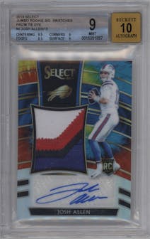 Josh Allen from the 2018 Panini Select set featuring a Tie-Dye parallel graded by Beckett and given an overall grade of 9.