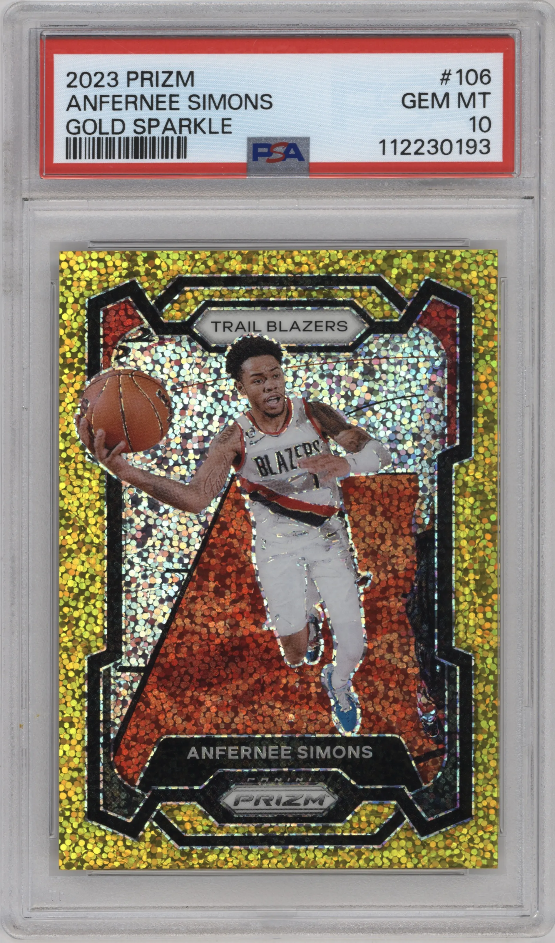 2023 Panini Prizm Anfernee Simons Gold Sparkle PSA 10