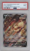 Flareon V from the 2021 Pokemon SWSH set featuring a Flareon VMAX Premium Collection parallel graded by PSA and given an overall grade of 9.