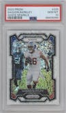 Saquon Barkley from the 2023 Panini Prizm set featuring a White Sparkle parallel graded by PSA and given an overall grade of 10.