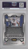 Saquon Barkley from the 2023 Panini Prizm set featuring a White Sparkle parallel graded by PSA and given an overall grade of 10.