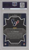 C.J. Stroud from the 2023 Panini Prizm set featuring a Green Wave parallel graded by PSA and given an overall grade of 10.