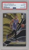 Tyrese Haliburton from the 2020-21 Panini Chronicles set featuring a Gold parallel graded by PSA and given an overall grade of 8.5.