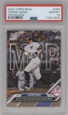 Aaron Judge from the 2024-25 Topps Now Off-Season set graded by PSA and given an overall grade of 10.