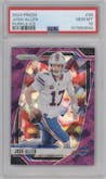 Josh Allen from the 2024 Panini Prizm set featuring a Purple Ice parallel graded by PSA and given an overall grade of 10.