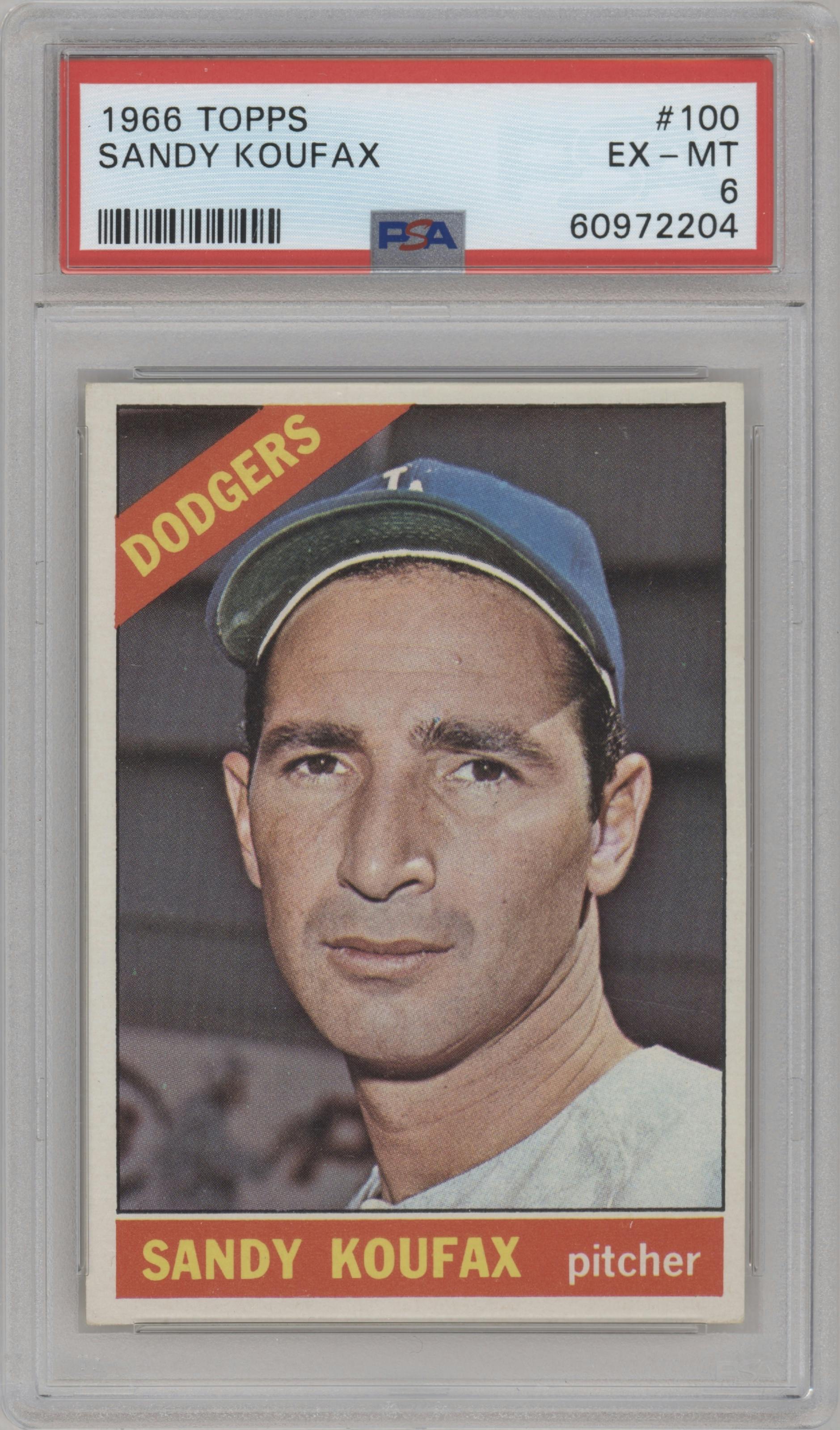 Sandy Koufax from the 1966 Topps set graded by PSA and given an overall grade of 6.