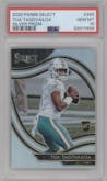 Tua Tagovailoa from the 2020 Panini Select set featuring a Silver Prizm parallel graded by PSA and given an overall grade of 10.