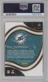 Tua Tagovailoa from the 2020 Panini Select set featuring a Silver Prizm parallel graded by PSA and given an overall grade of 10.