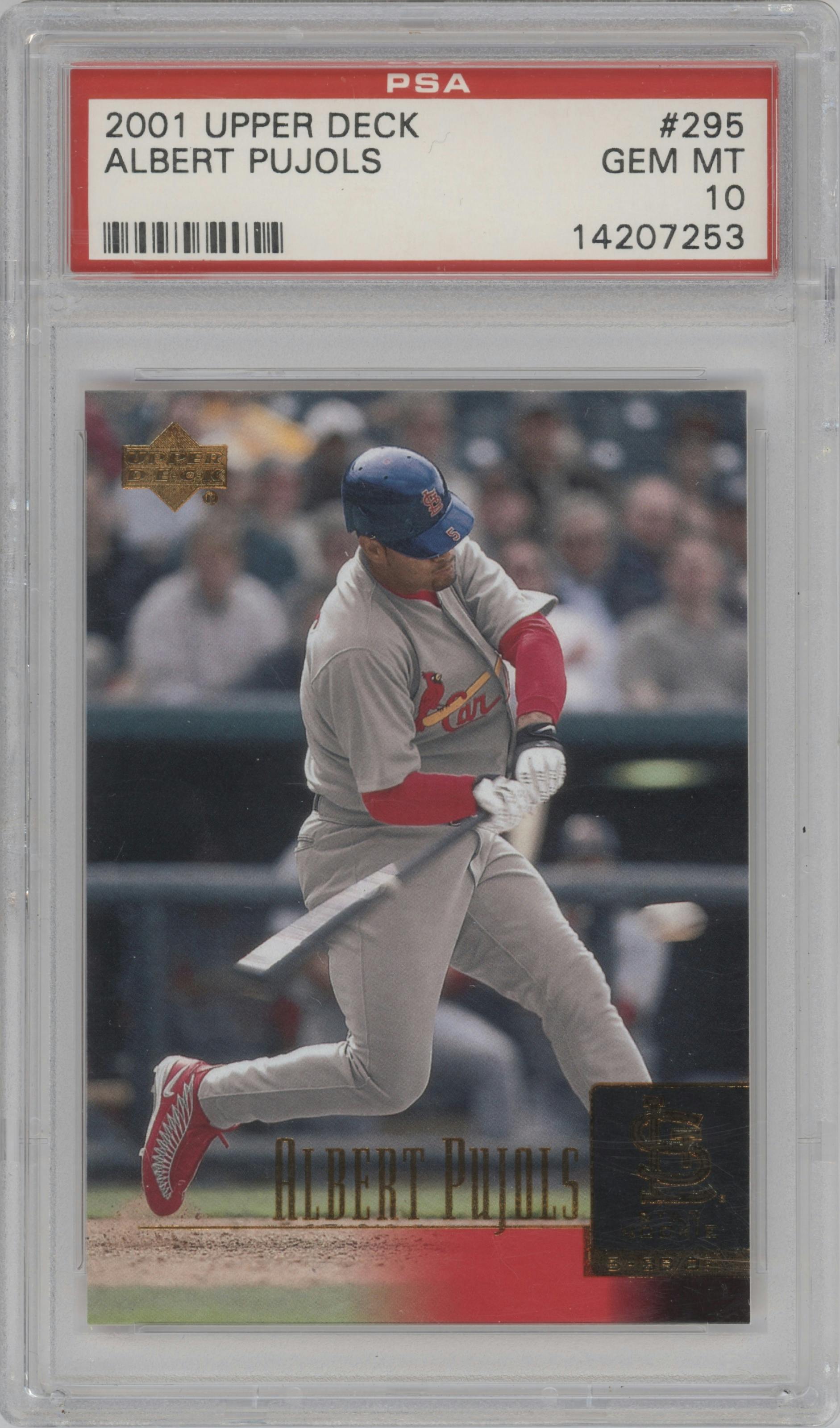 Albert Pujols from the 2001 Upper Deck set graded by PSA and given an overall grade of 10.
