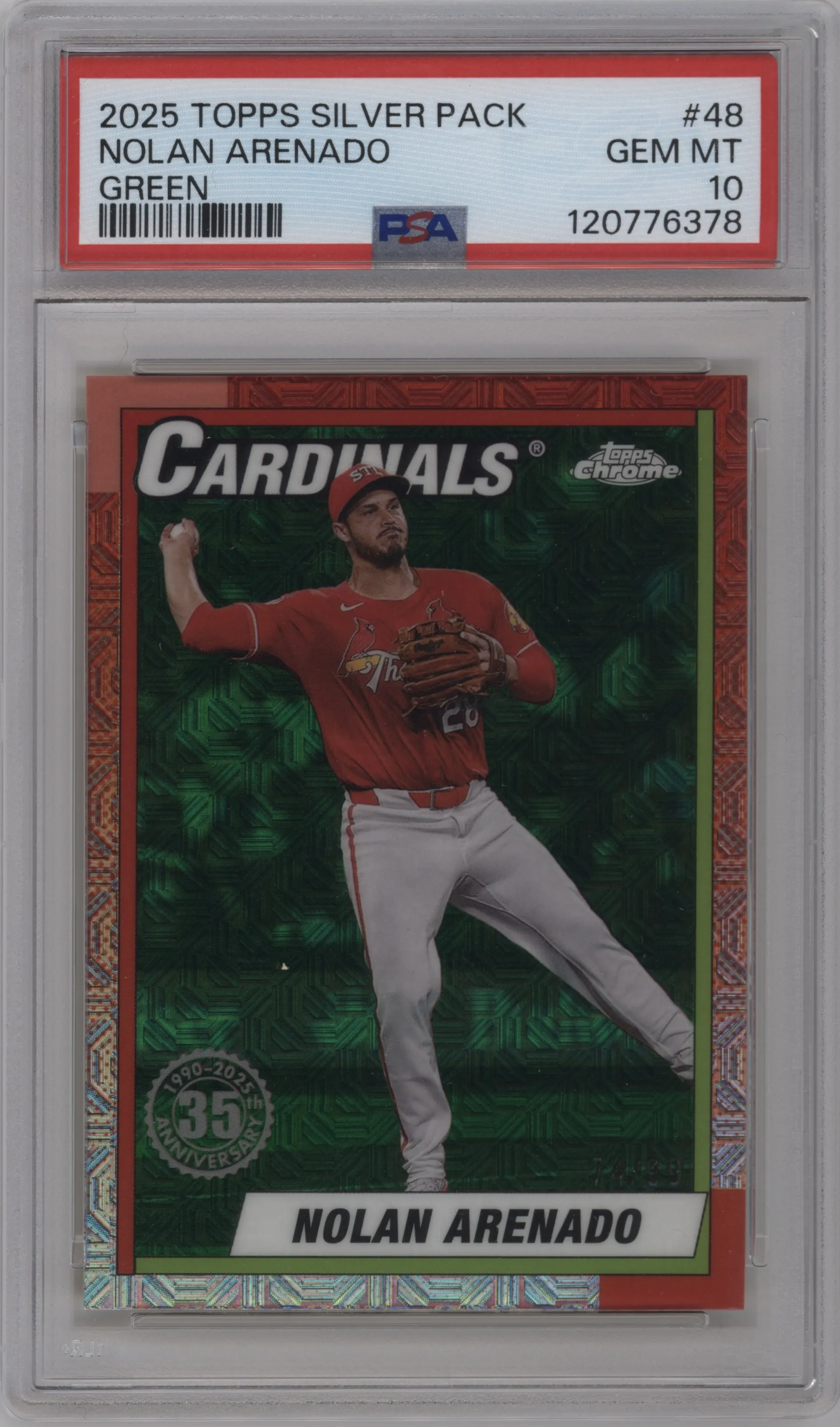 2025 Topps '90 35th Anniv.Chr. Nolan Arenado Green Refractor PSA 10