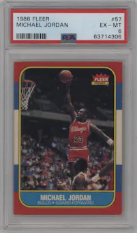 Michael Jordan from the 1986-87 Fleer set graded by PSA and given an overall grade of 6.
