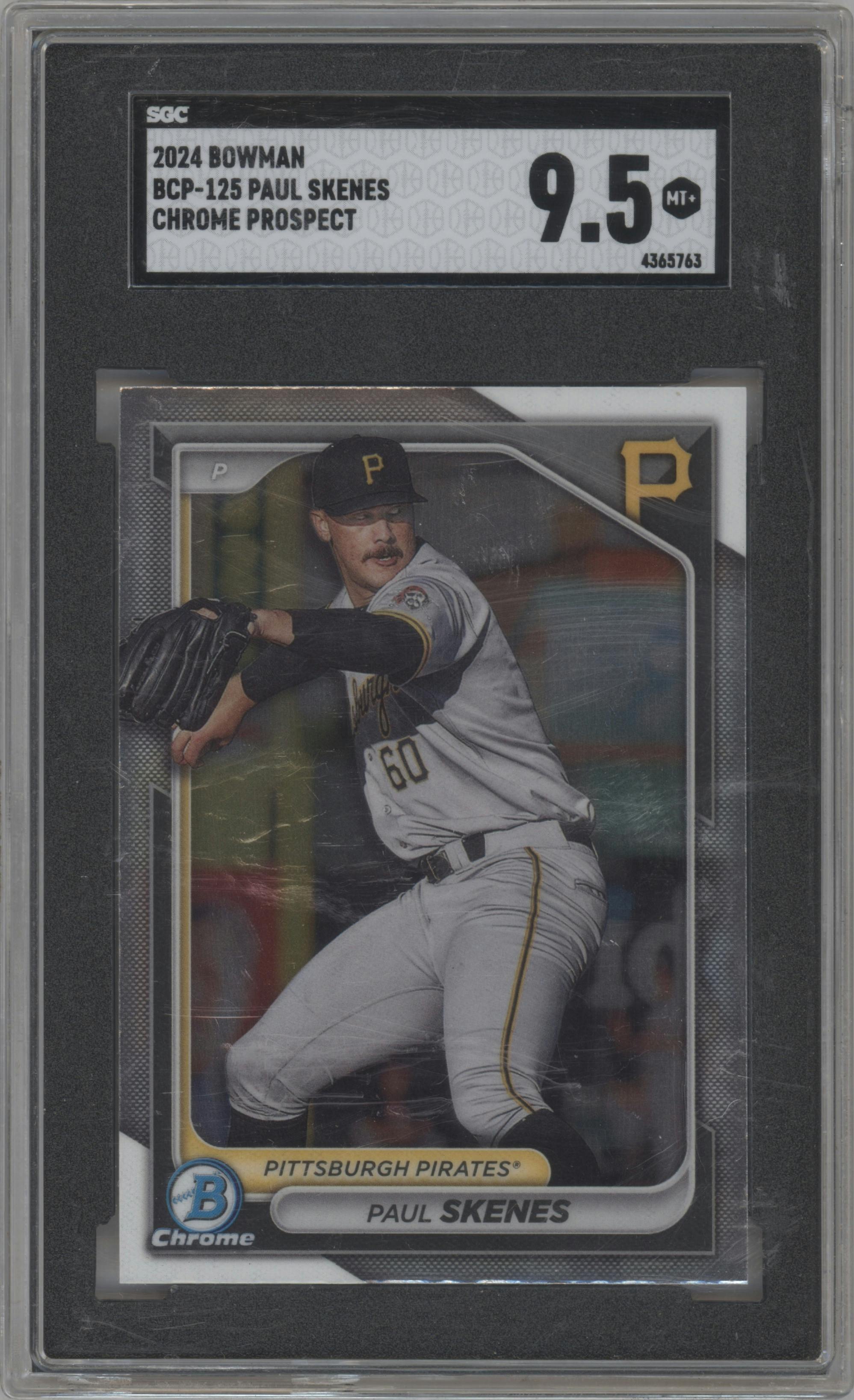 Paul Skenes from the 2024 Bowman set graded by SGC and given an overall grade of 9.5.