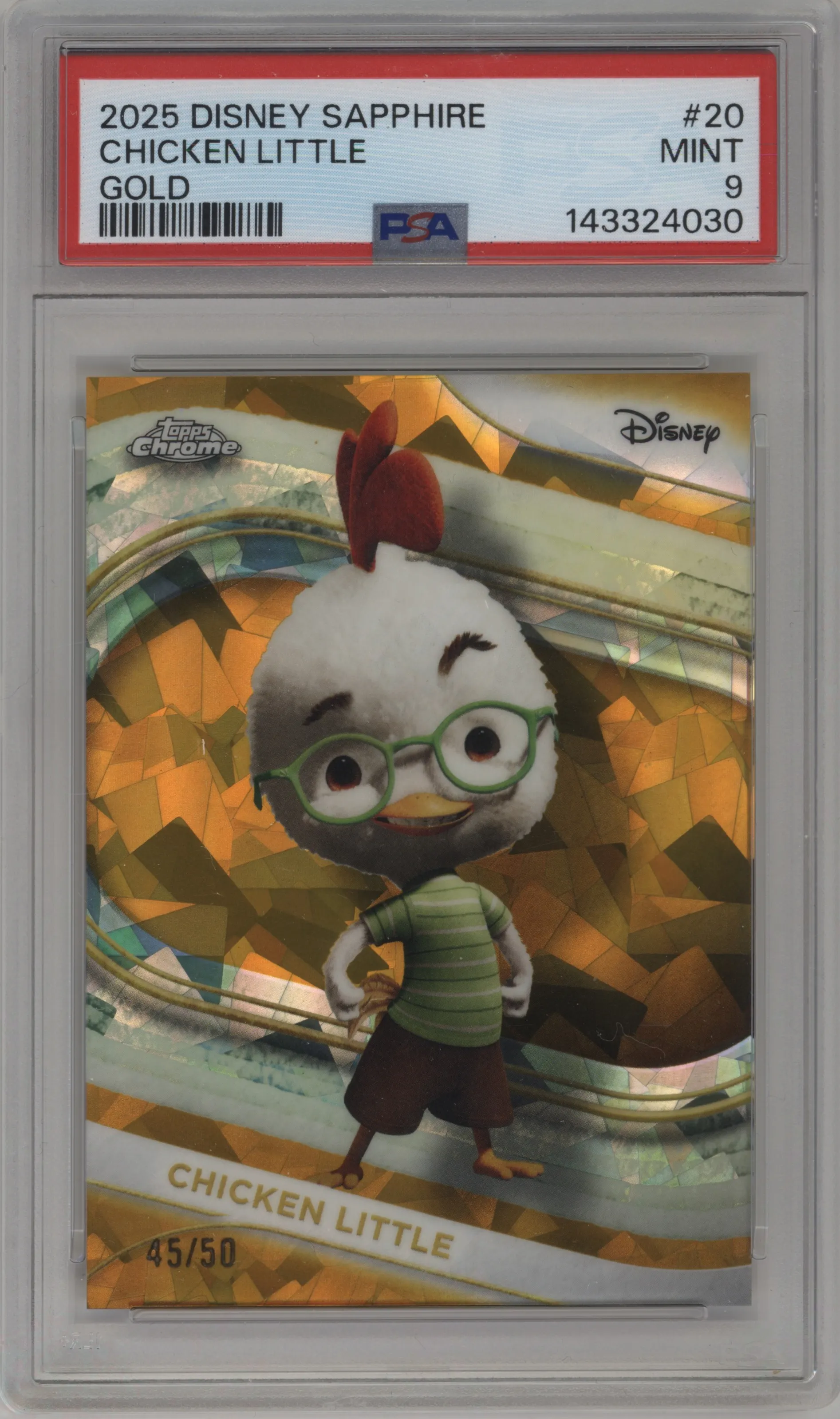 2025 Topps Chrome Sapphire Edition Disney Chicken Little Gold #20 PSA 9