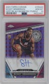 Scoot Henderson from the 2023-24 Topps Chrome set featuring a Purple Geometric Refractor parallel graded by PSA and given an overall grade of 10.