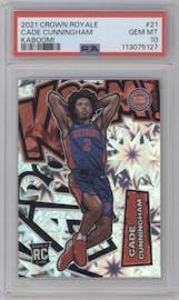 Cade Cunningham from the 2021-22 Crown Royale set graded by PSA and given an overall grade of 10.