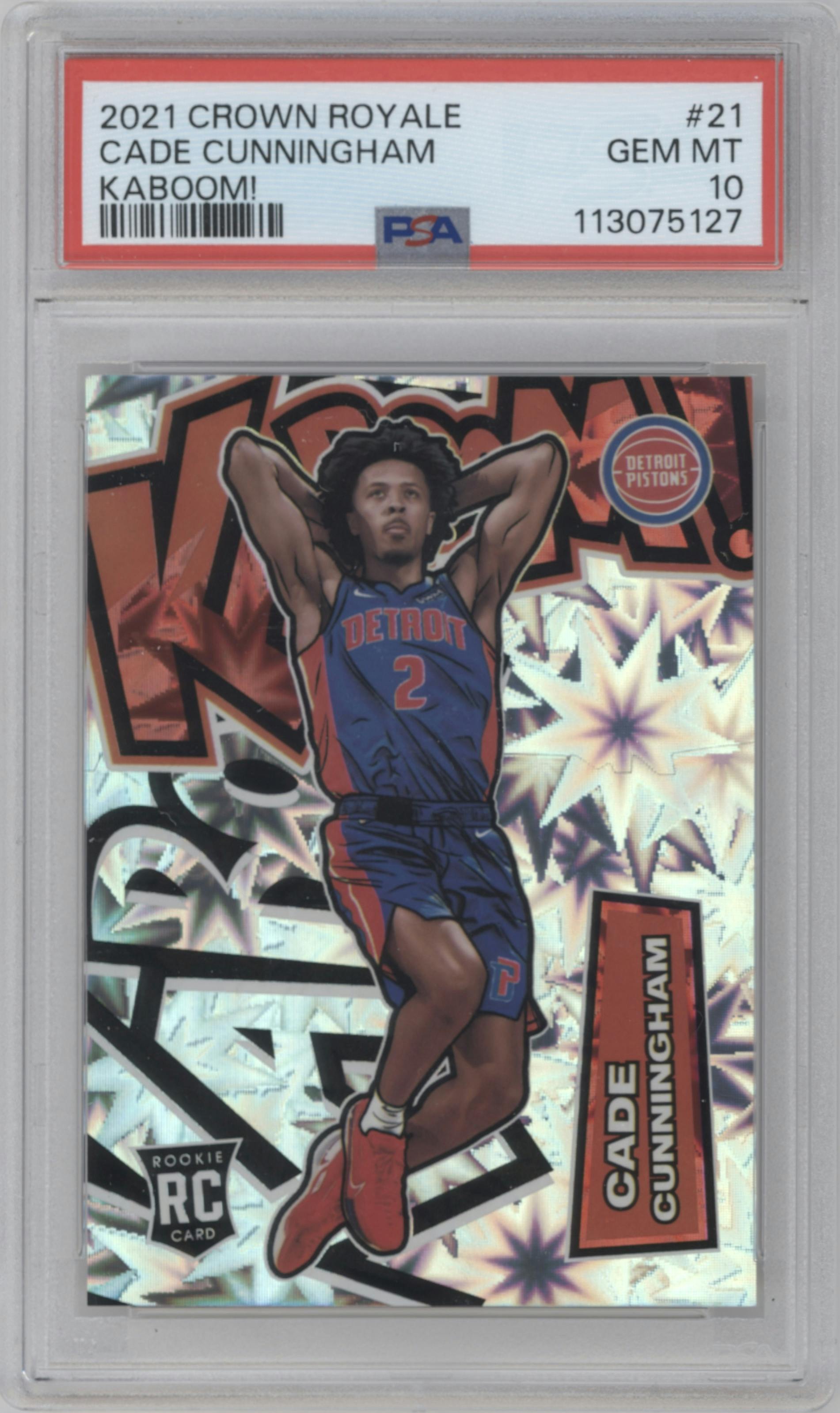 Cade Cunningham from the 2021-22 Crown Royale set graded by PSA and given an overall grade of 10.