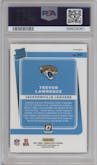 Trevor Lawrence from the 2021 Panini Donruss Optic set featuring a Purple Shock parallel graded by PSA and given an overall grade of 10.