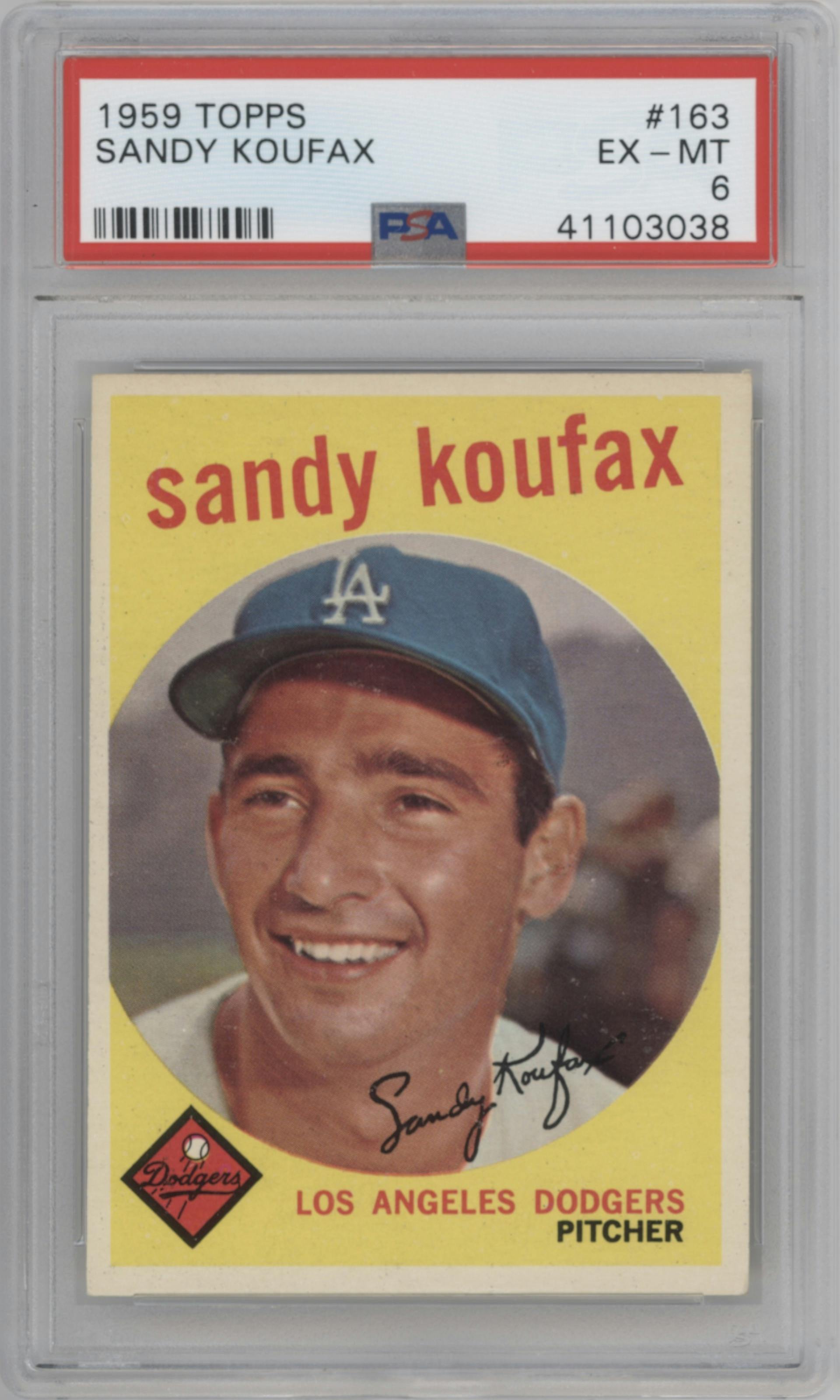 Sandy Koufax from the 1959 Topps set graded by PSA and given an overall grade of 6.